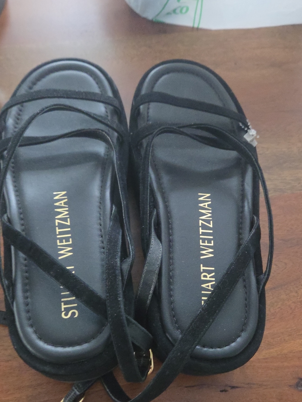 Stuart Weitzman Black Strappy Lace-Up Sandals